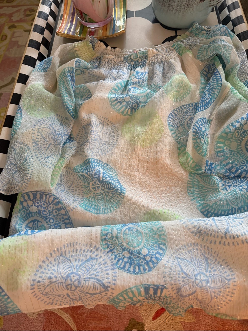 Lilly Pulitzer White Tunic Dress with Blue and Green Medallion Print - Picture 6 of 8